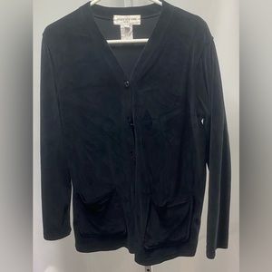 Jones New York Sport Velour Button Up Jacket‎ Cardigan Velvety Black size M